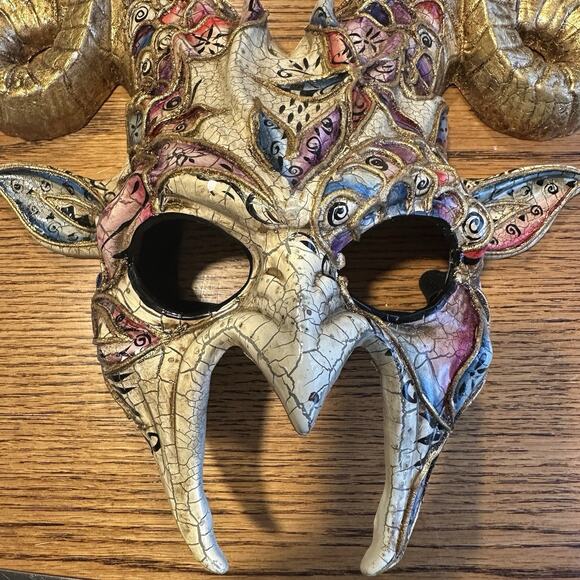 Gold Horns Devil Demon w/ Mystical Venetian Costume Party Cosplay Part Mask READ - Picture 7 of 15